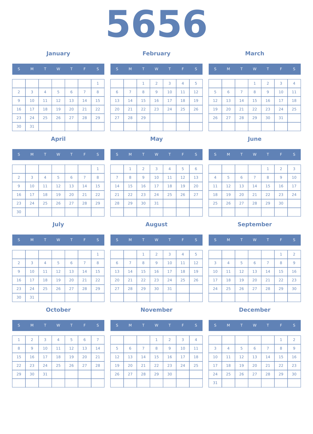 Printable 5656 Year Calendars glaucous