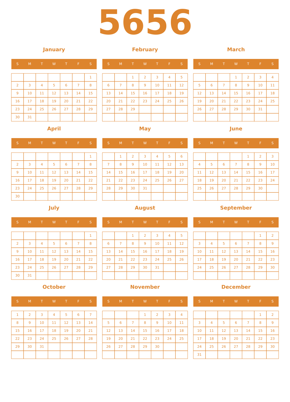 Printable 5656 Year Calendars orange