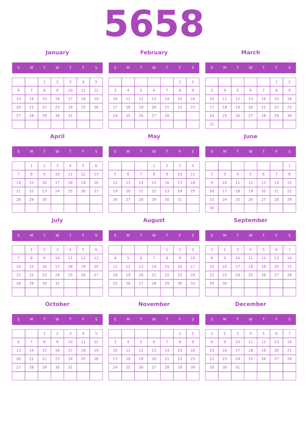 Printable 5658 Calendars