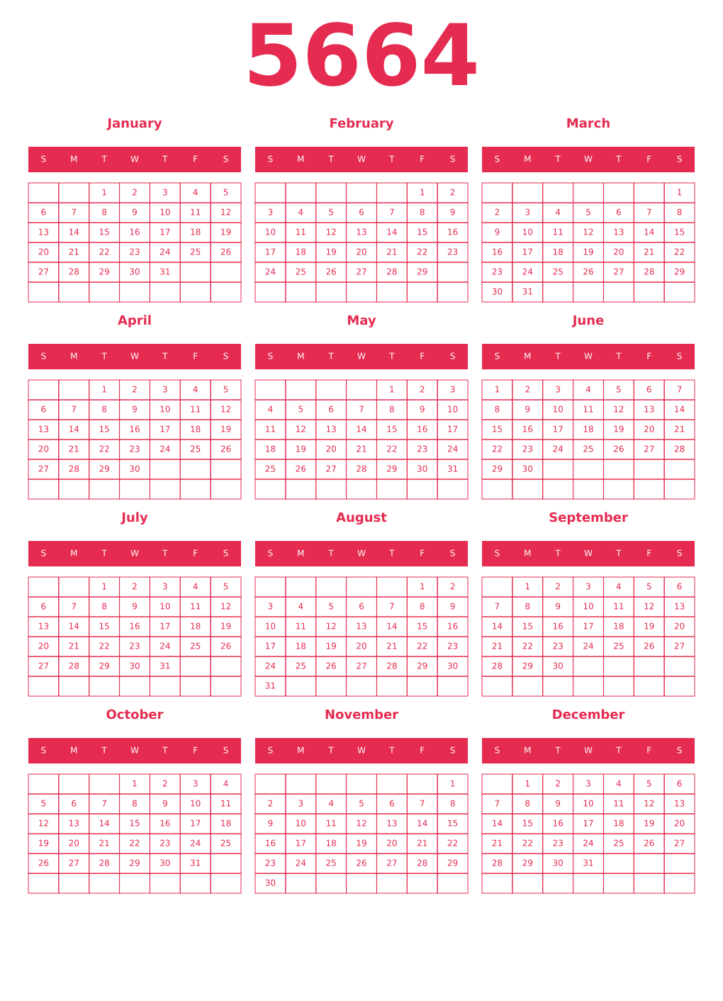 Printable 5664 Year Calendars amaranth