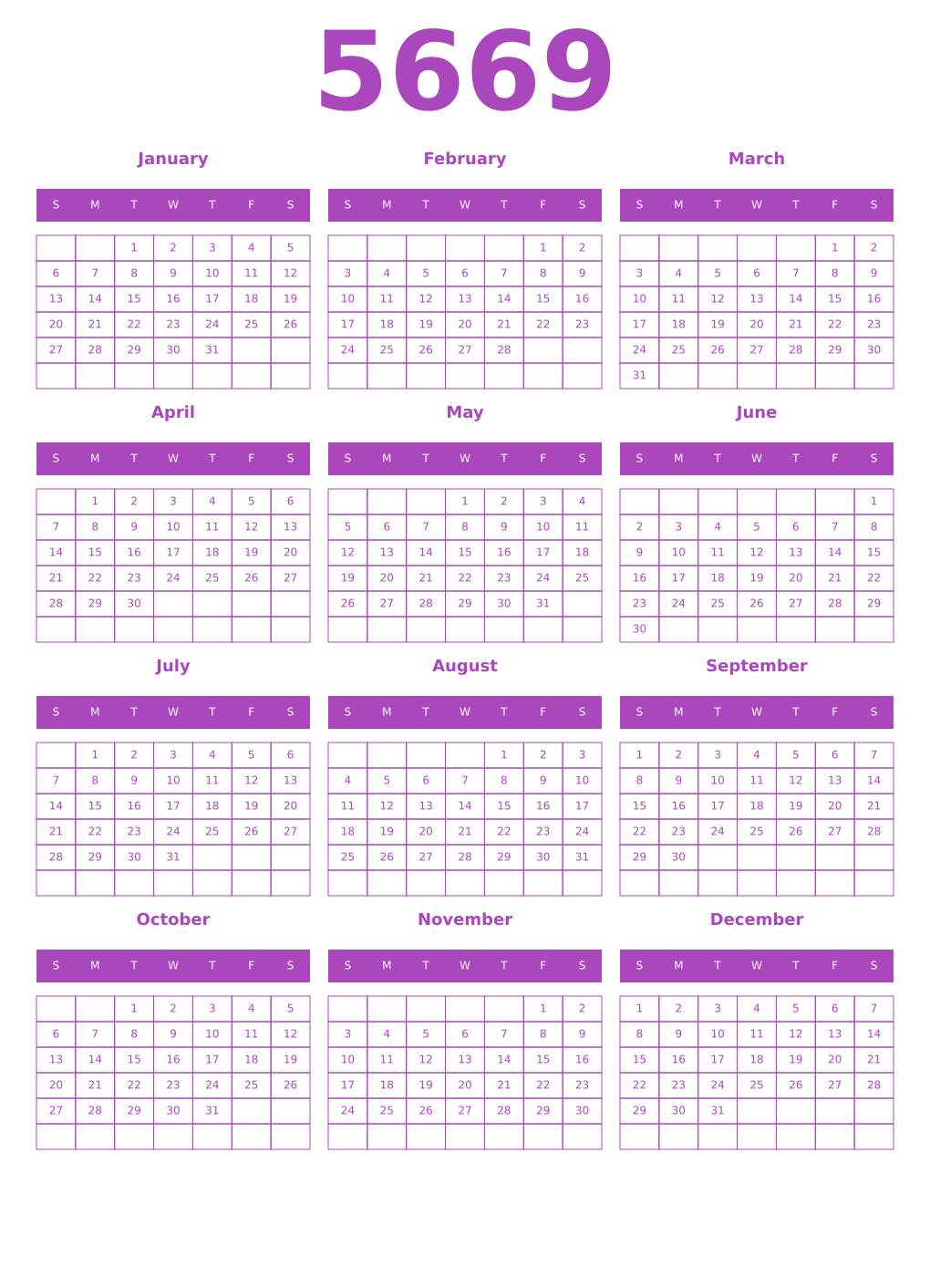 Printable 5669 Calendars