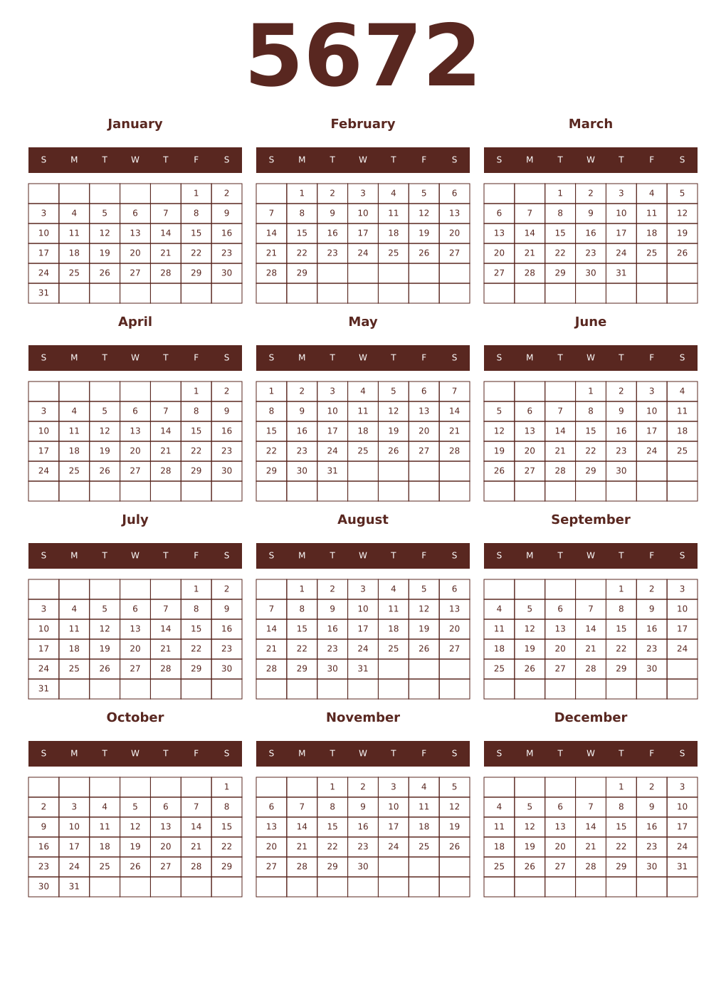 Printable 5672 Year Calendars mortuum