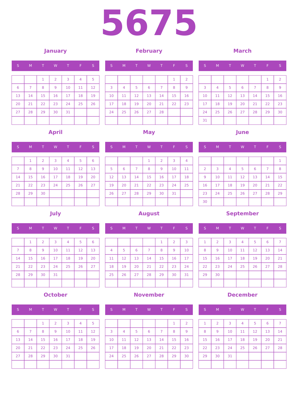 Printable 5675 Calendars