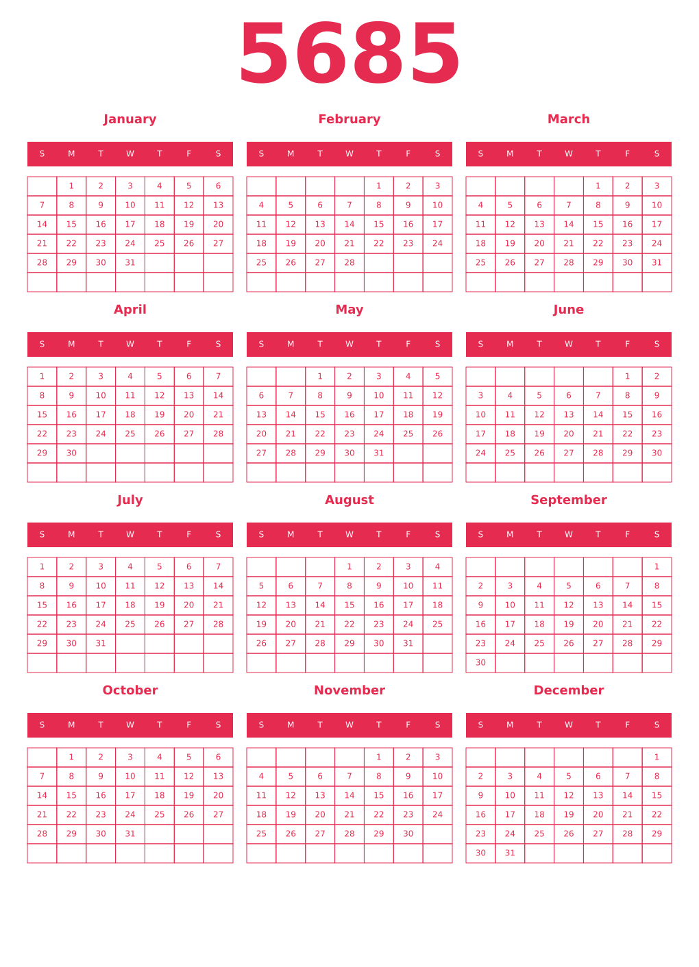 Printable 5685 Year Calendars amaranth