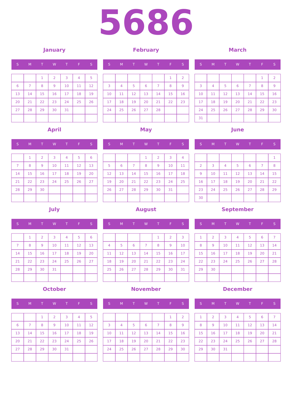 Printable 5686 Calendars