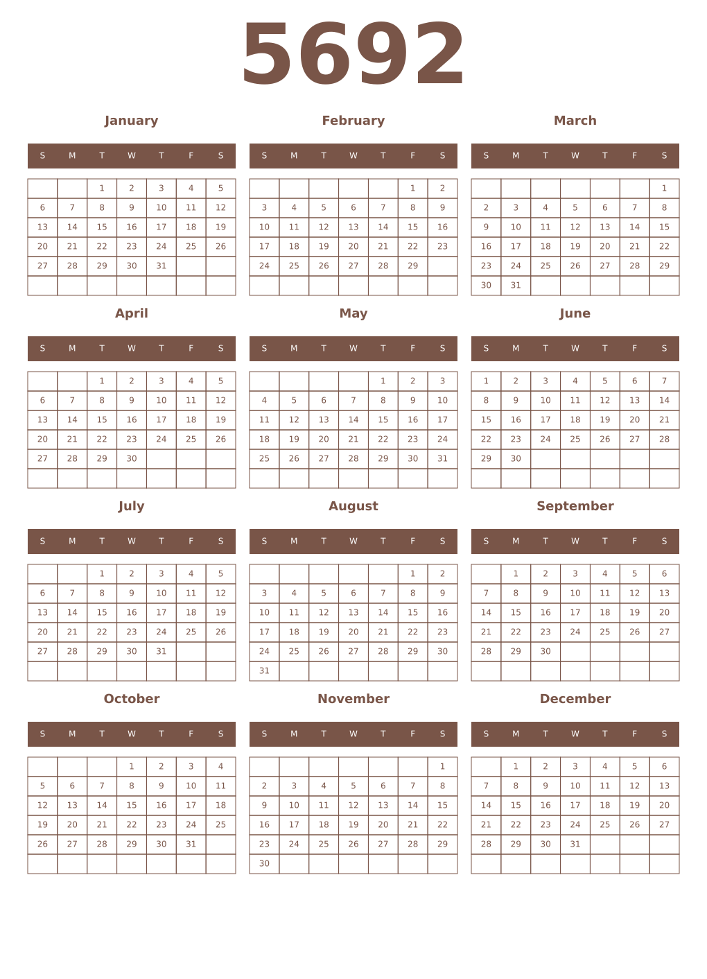 Printable 5692 Year Calendars coffe