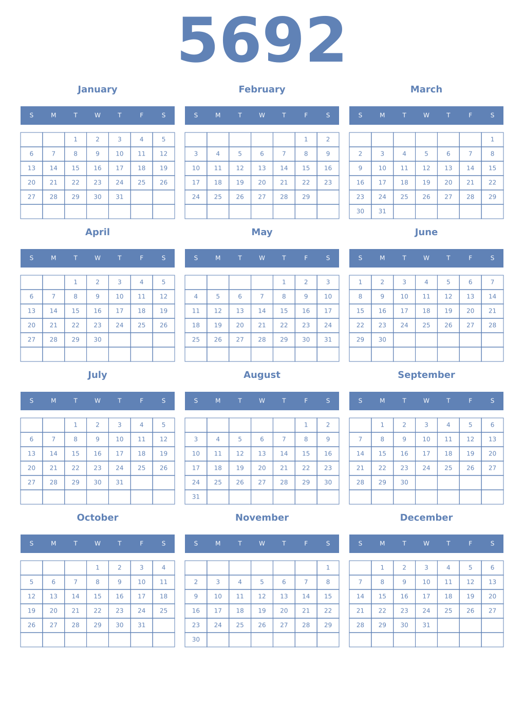 Printable 5692 Year Calendars glaucous