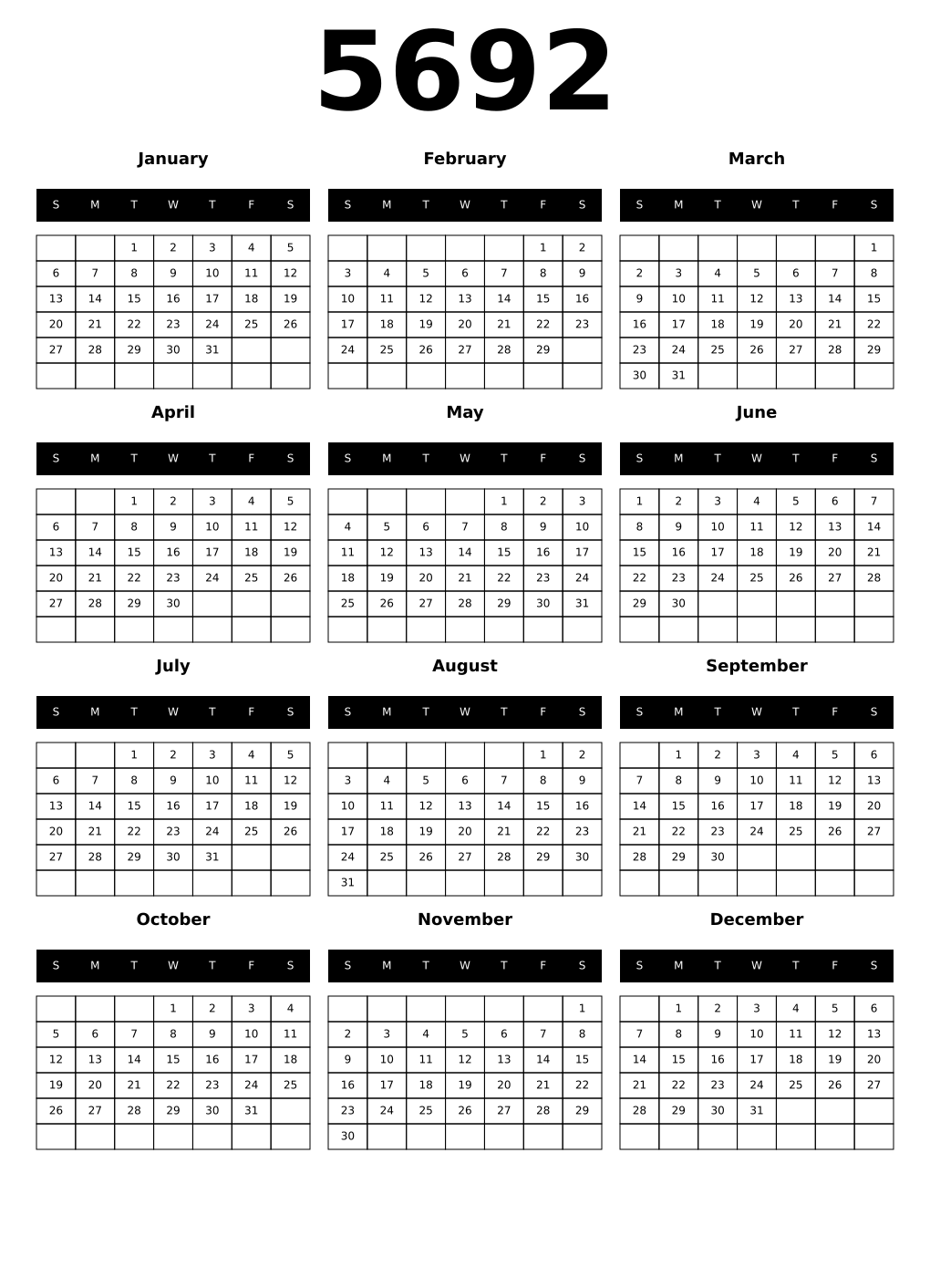 Printable 5692 Calendars
