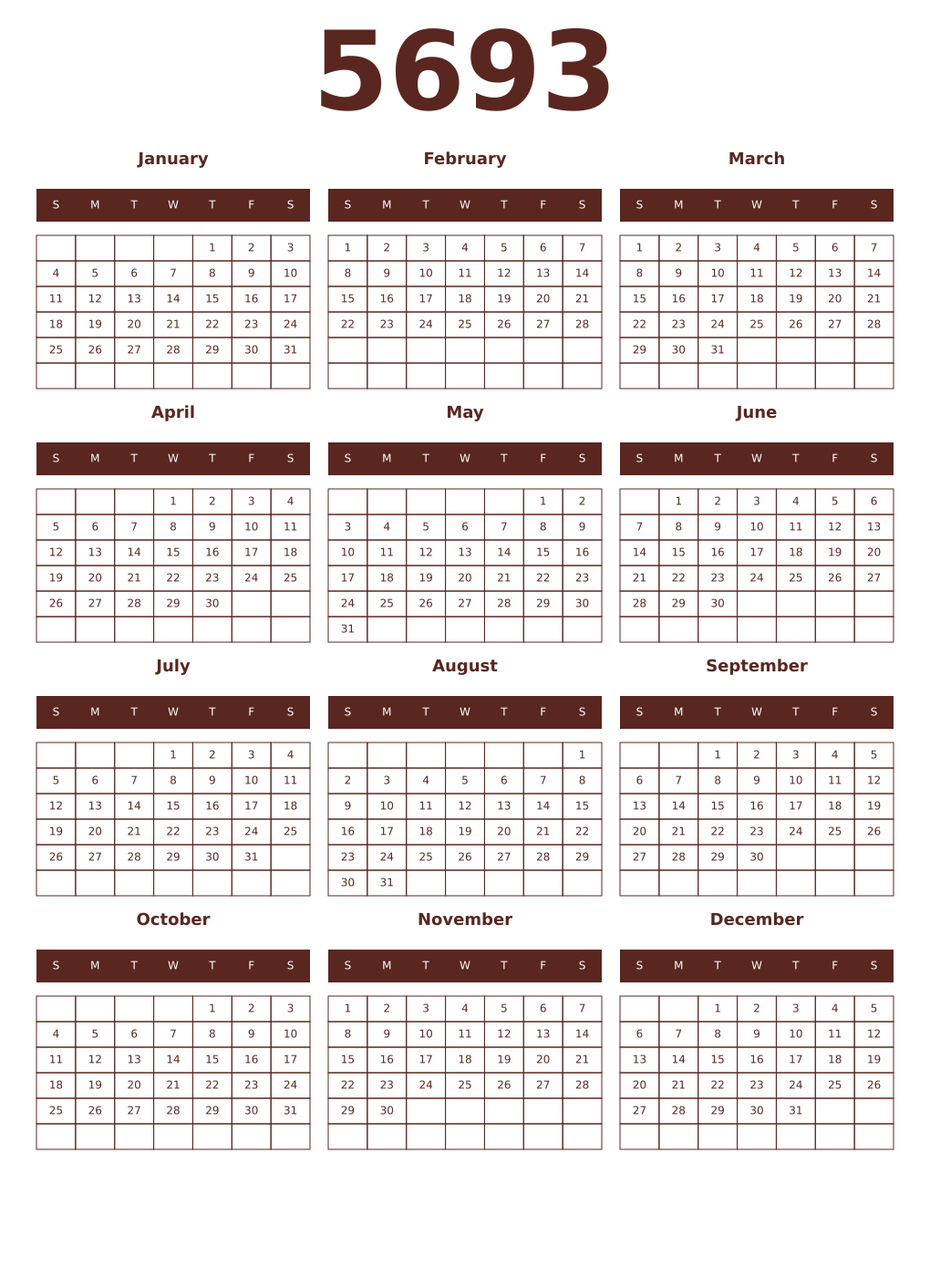 Printable 5693 Year Calendars mortuum