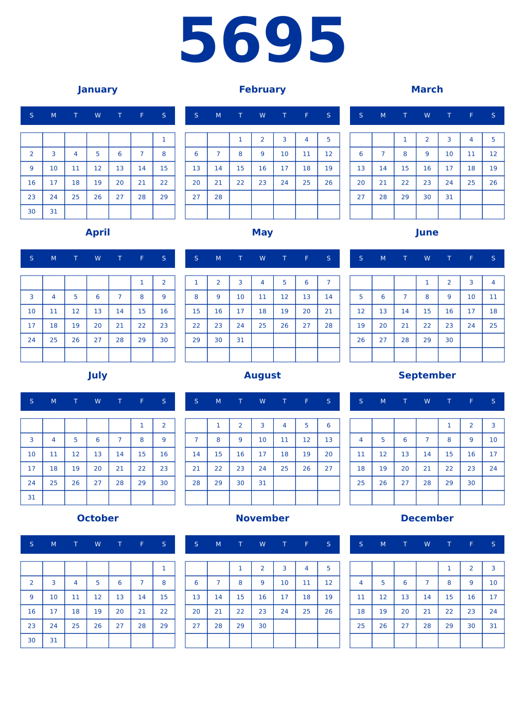 Printable 5695 Year Calendars smalt