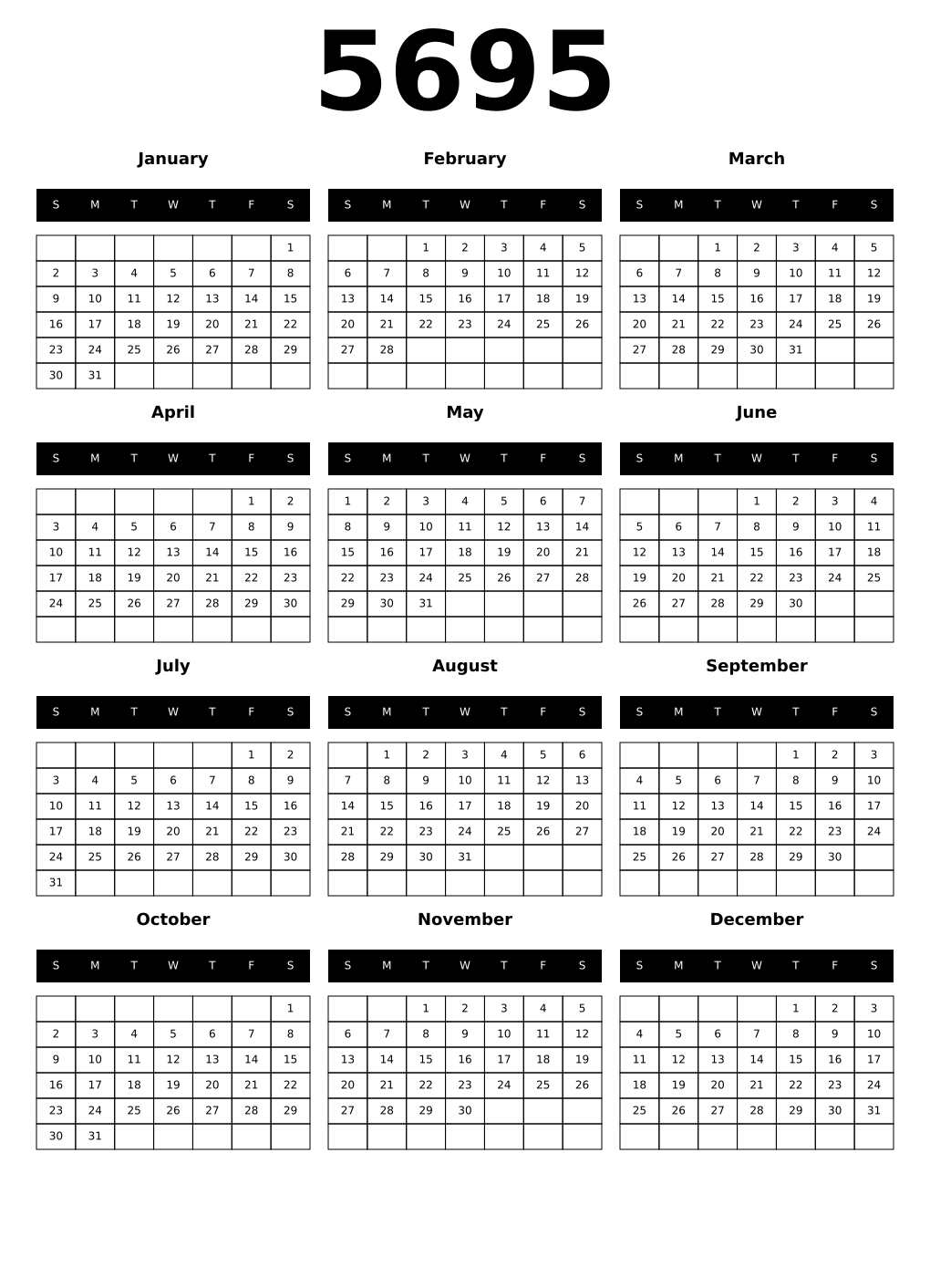 Printable 5695 Calendars