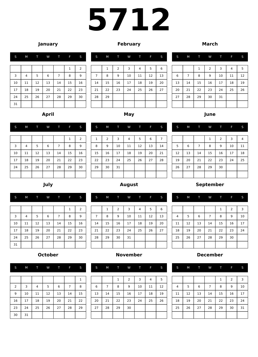 Printable 5712 Calendars