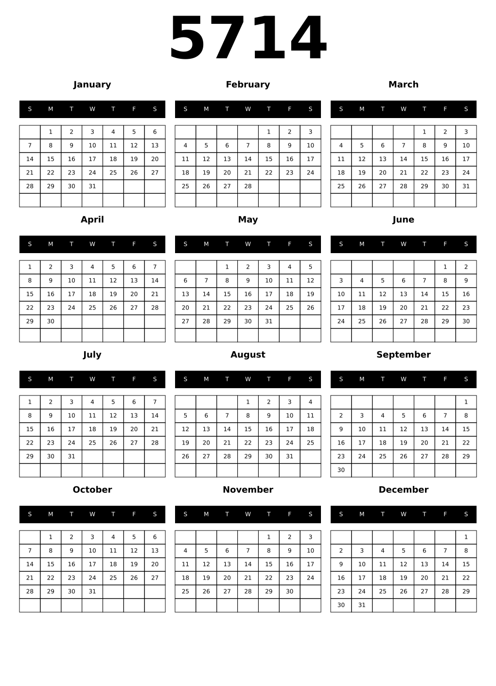 Printable 5714 Calendars