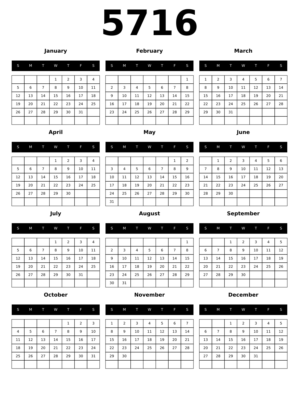 Printable 5716 Calendars