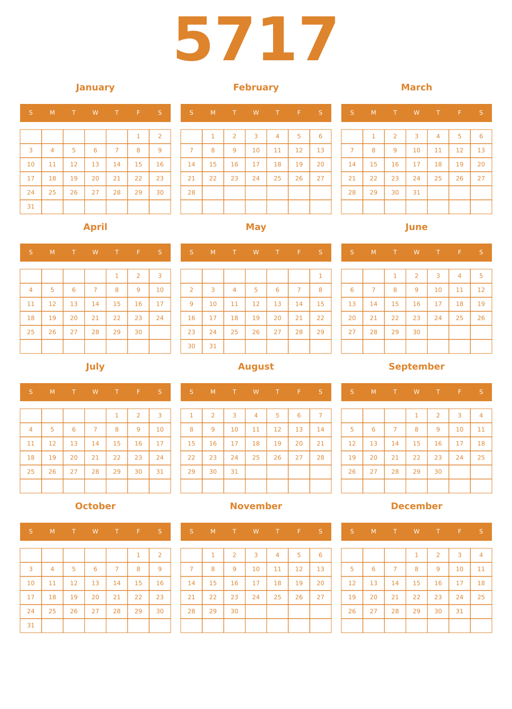 Printable 5717 Year Calendars orange
