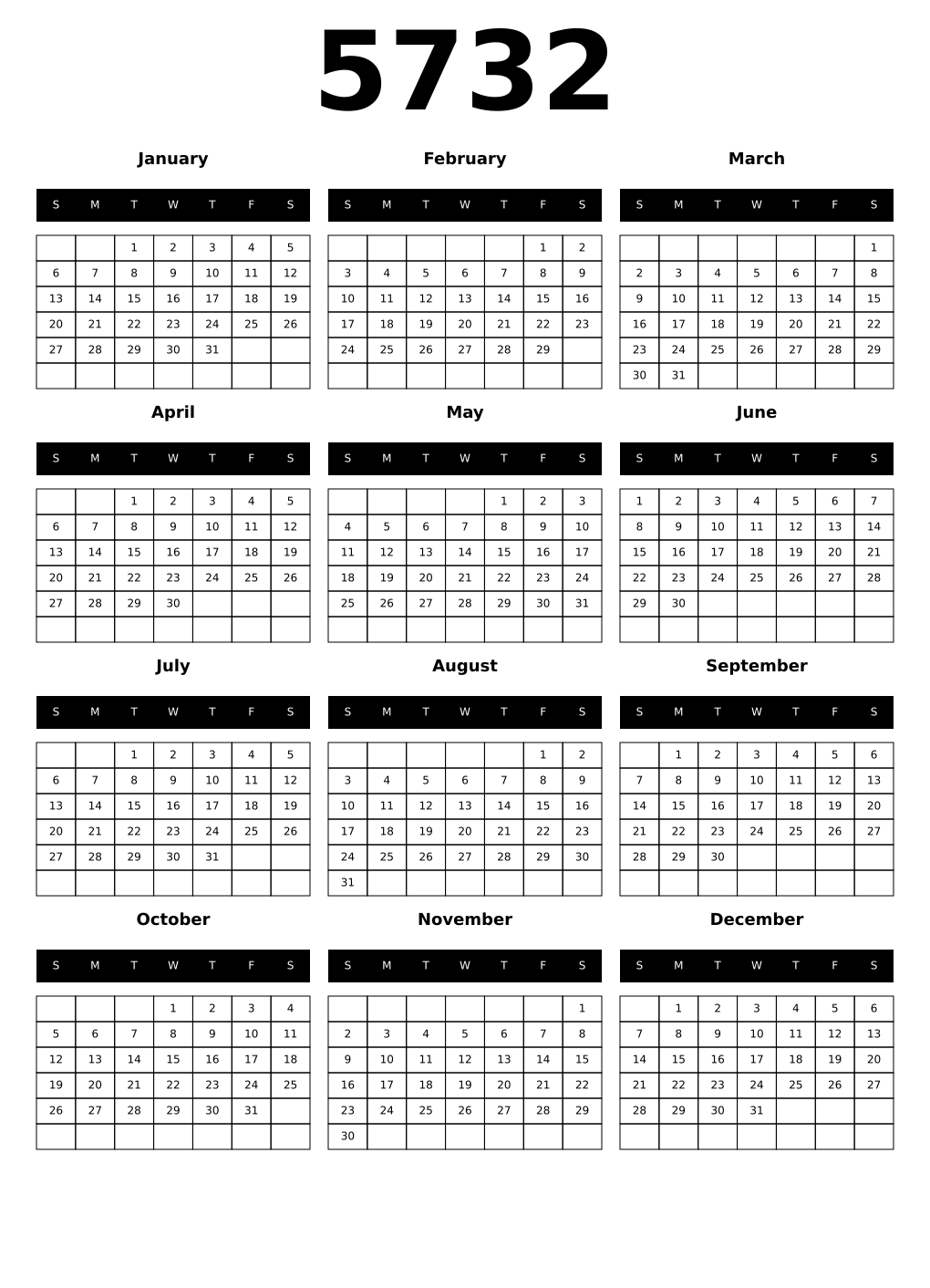 Printable 5732 Calendars