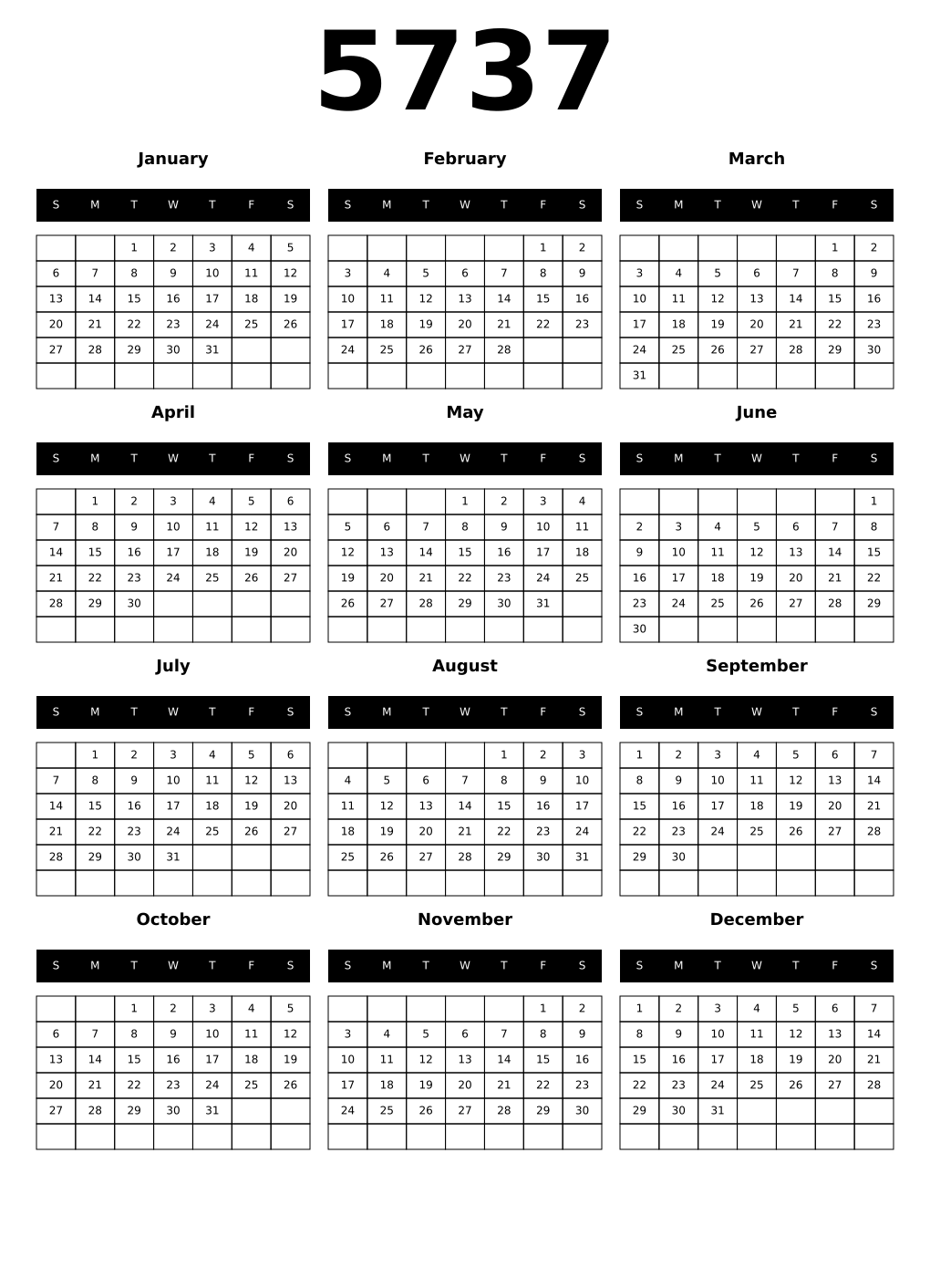 Printable 5737 Calendars