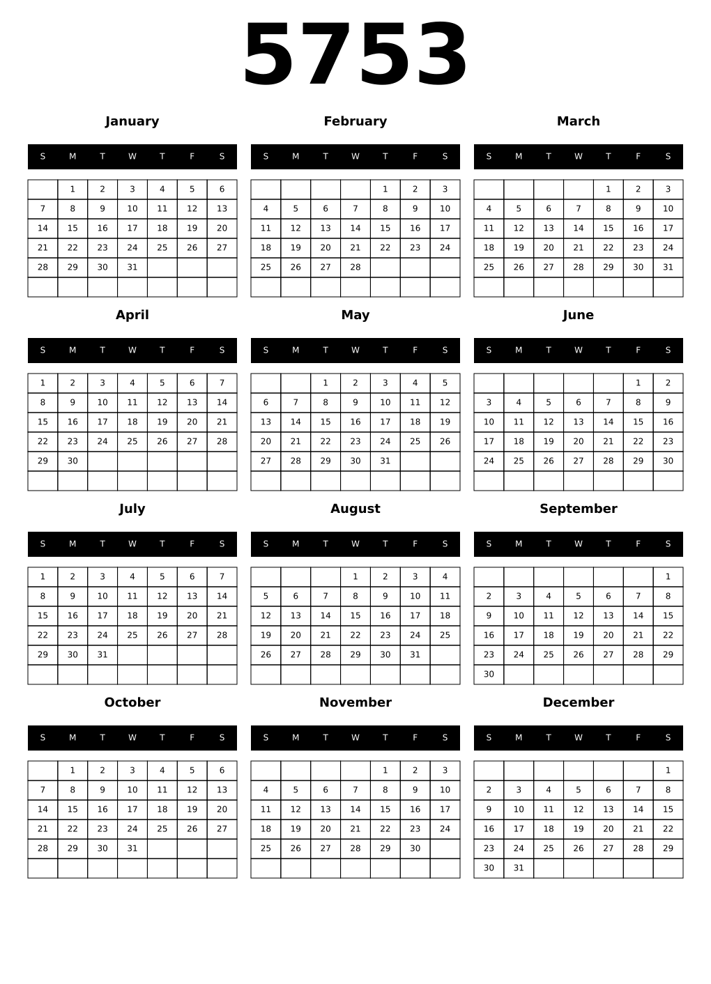 Printable 5753 Calendars