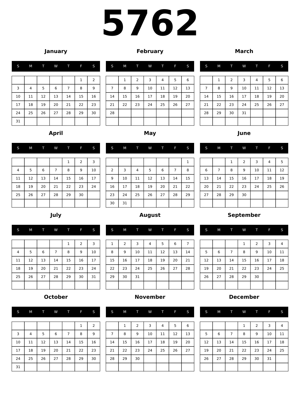 Printable 5762 Calendars