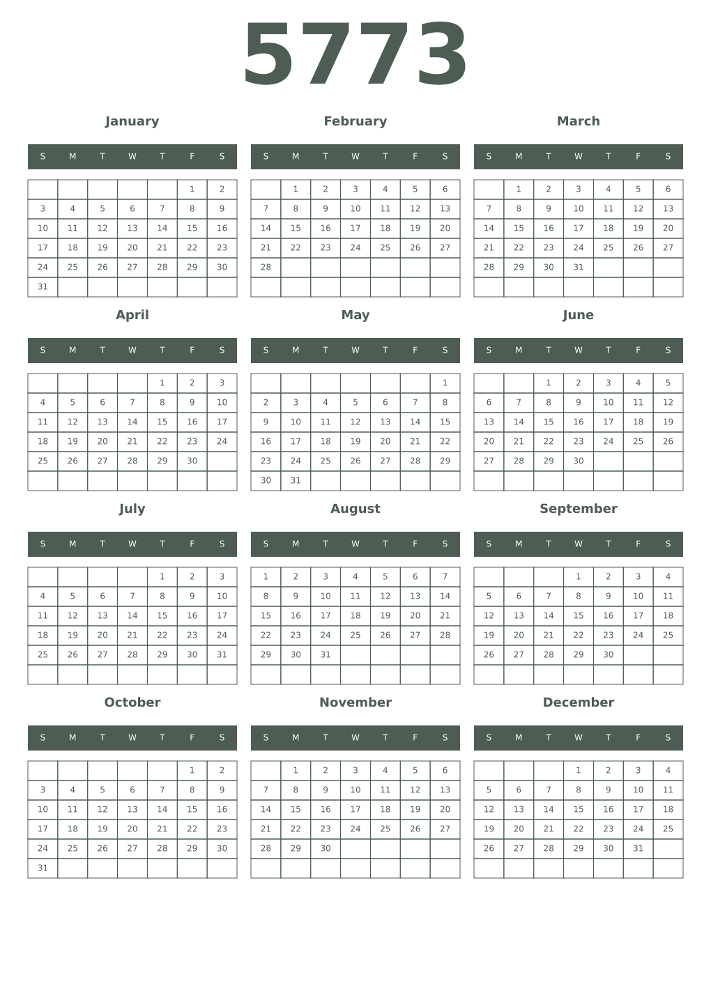 Printable 5773 Year Calendars feldgrau