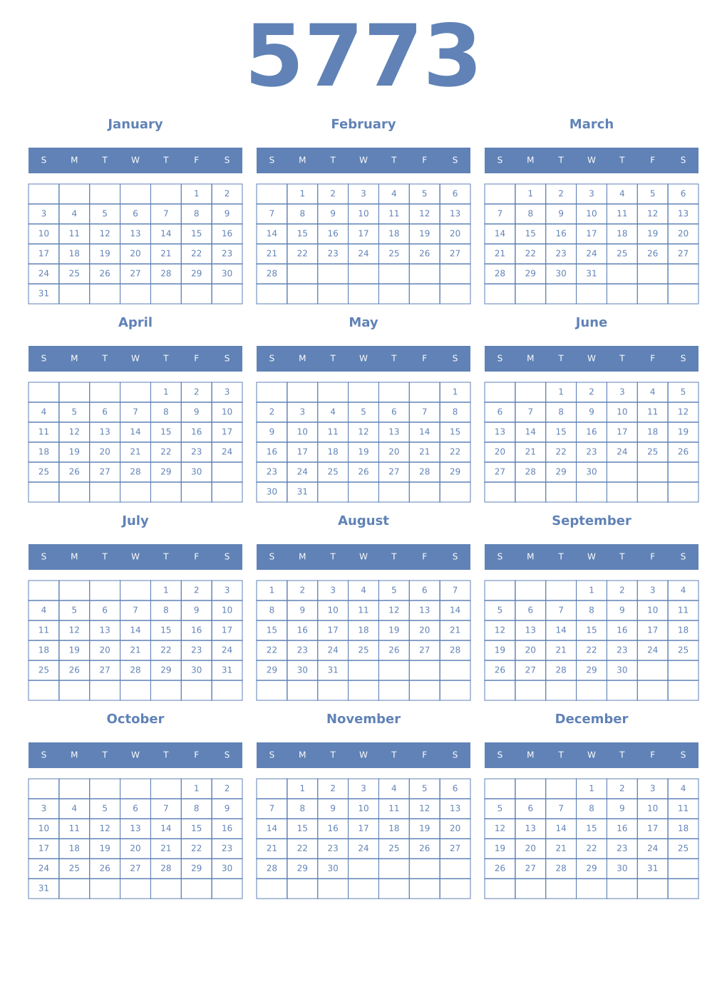 Printable 5773 Year Calendars glaucous