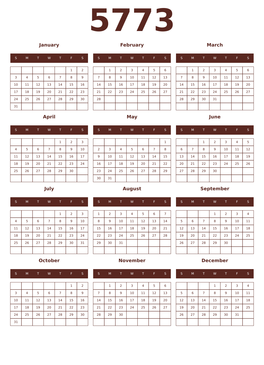 Printable 5773 Year Calendars mortuum