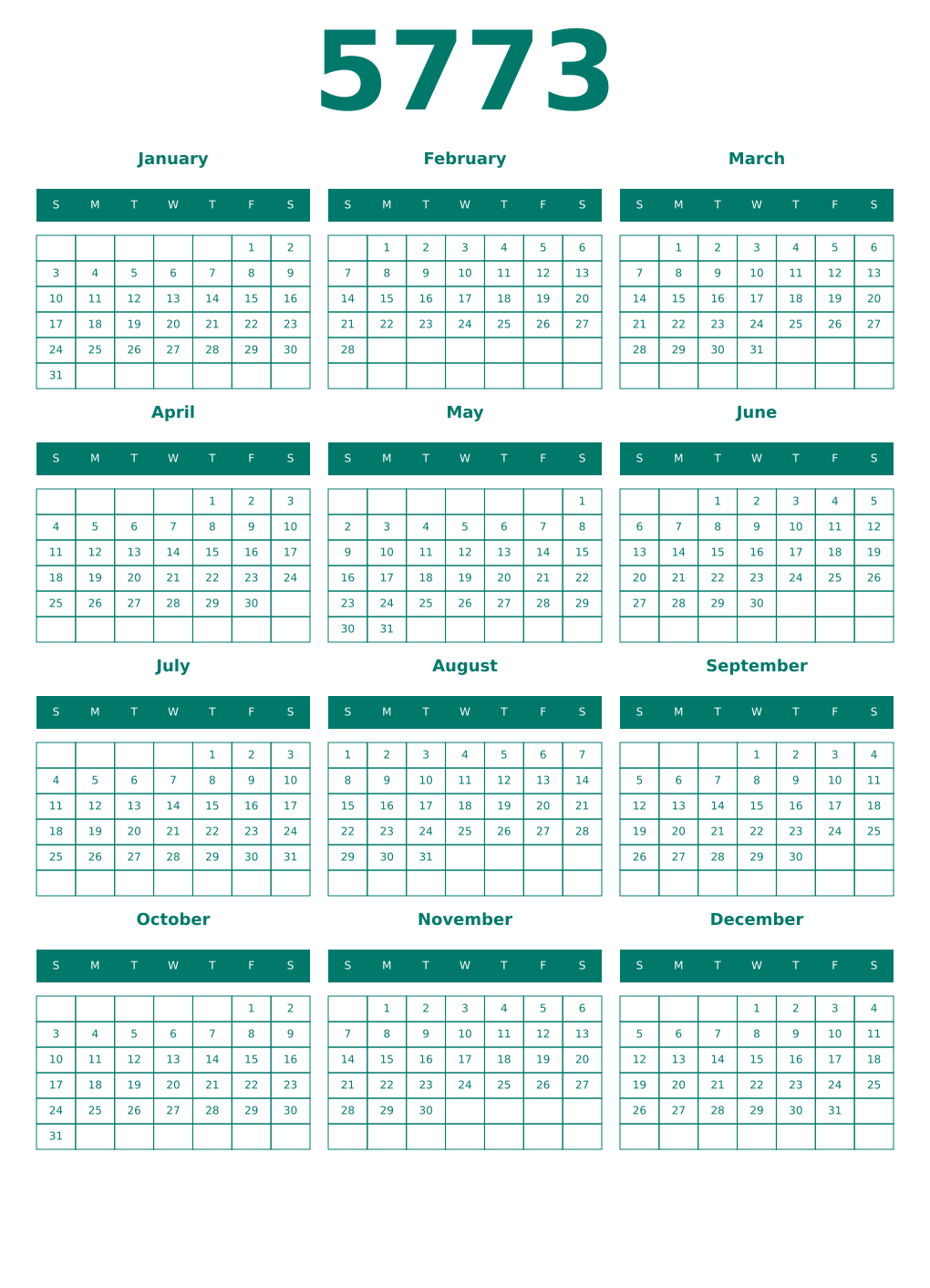 Printable 5773 Year Calendars pastel