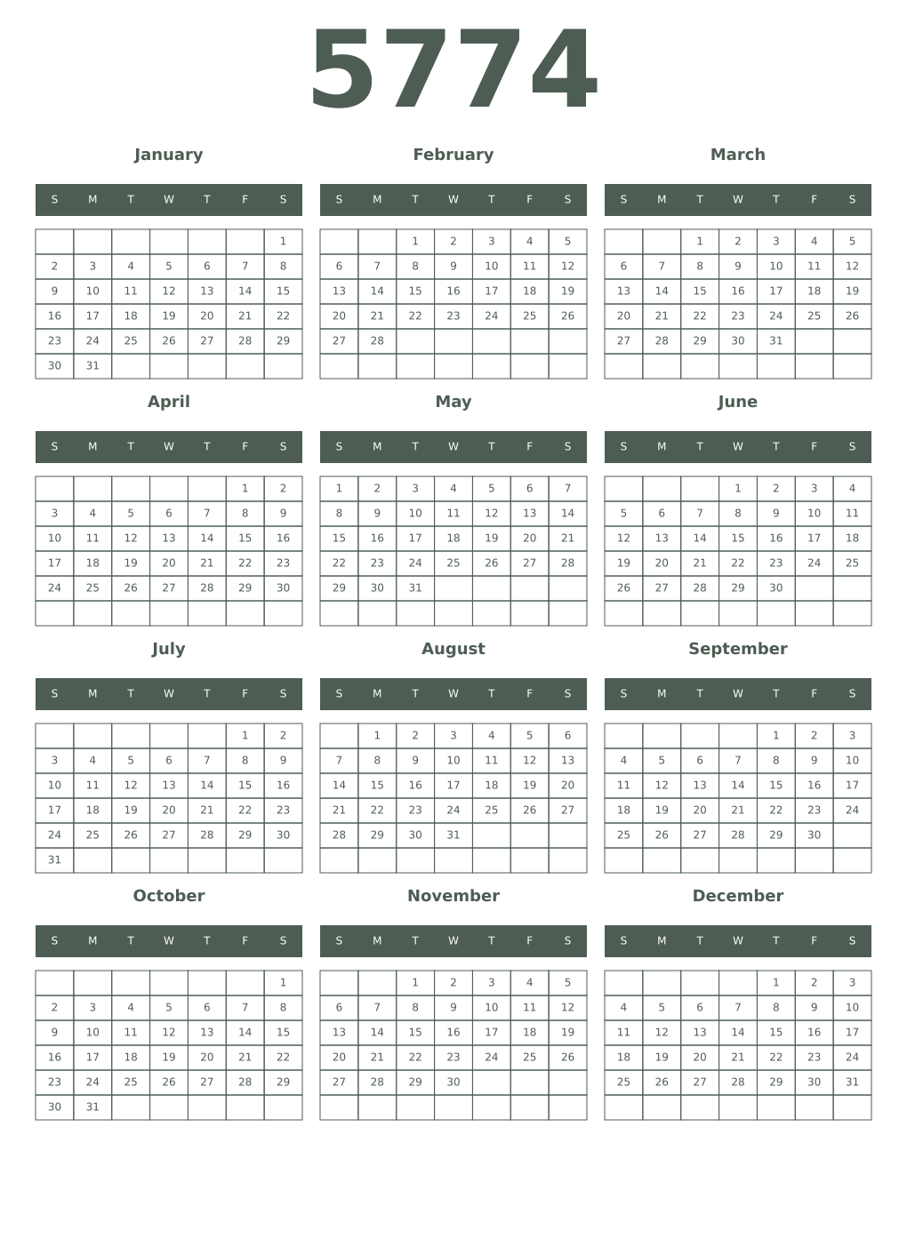 Printable 5774 Year Calendars feldgrau