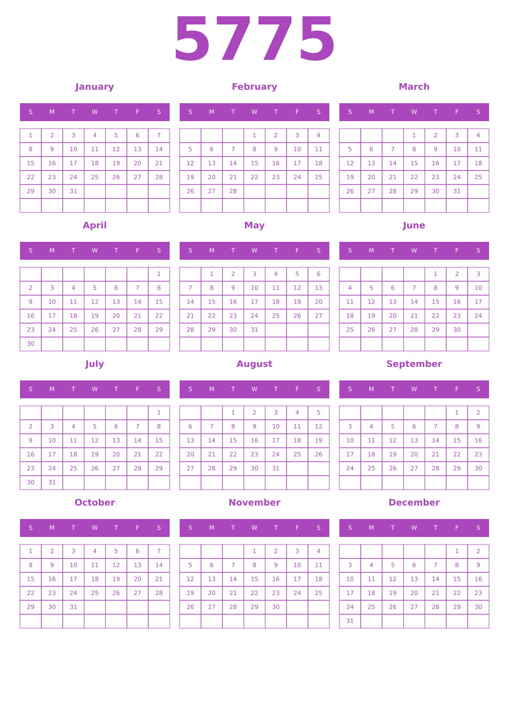 Printable 5775 Calendars