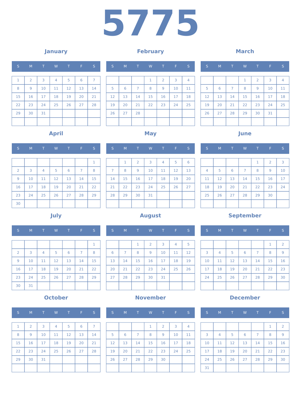 Printable 5775 Year Calendars glaucous
