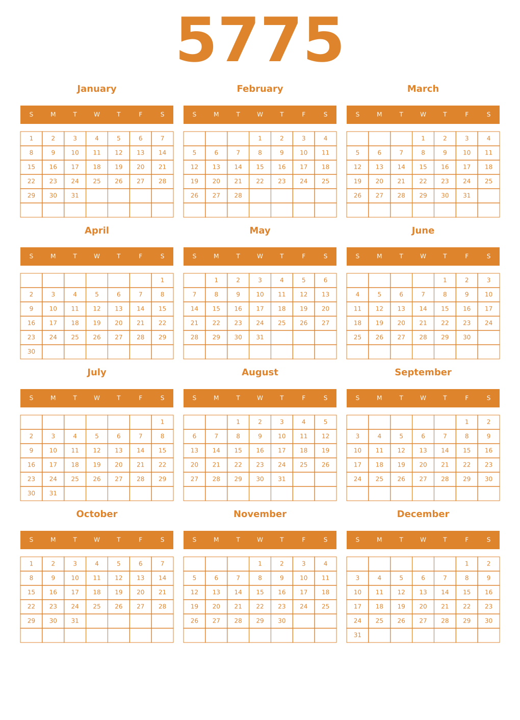Printable 5775 Year Calendars orange