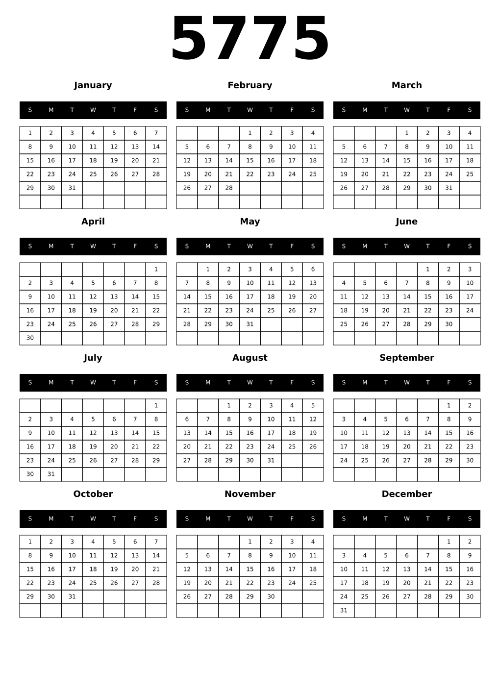 Printable 5775 Calendars