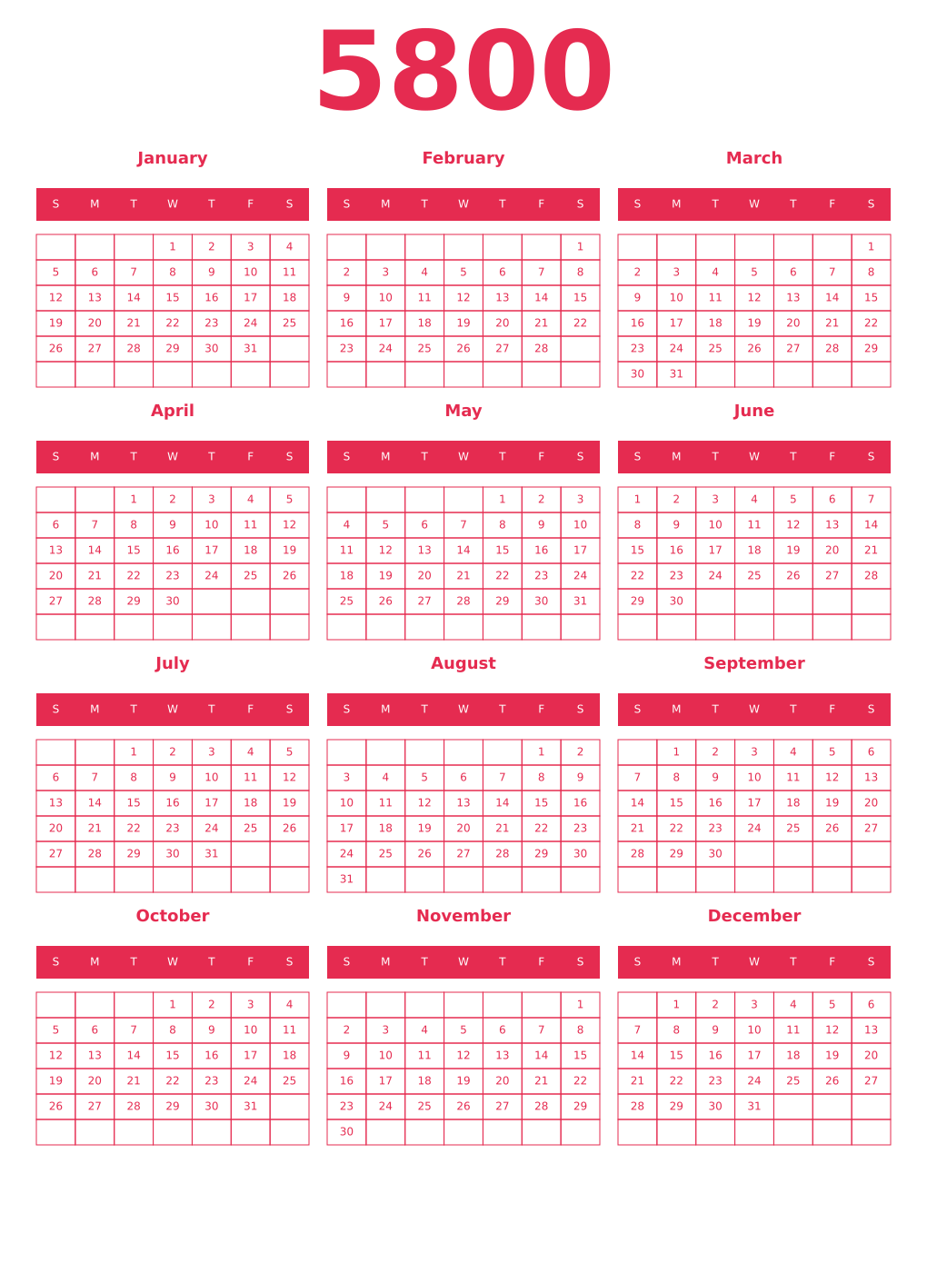 Printable 5800 Year Calendars amaranth