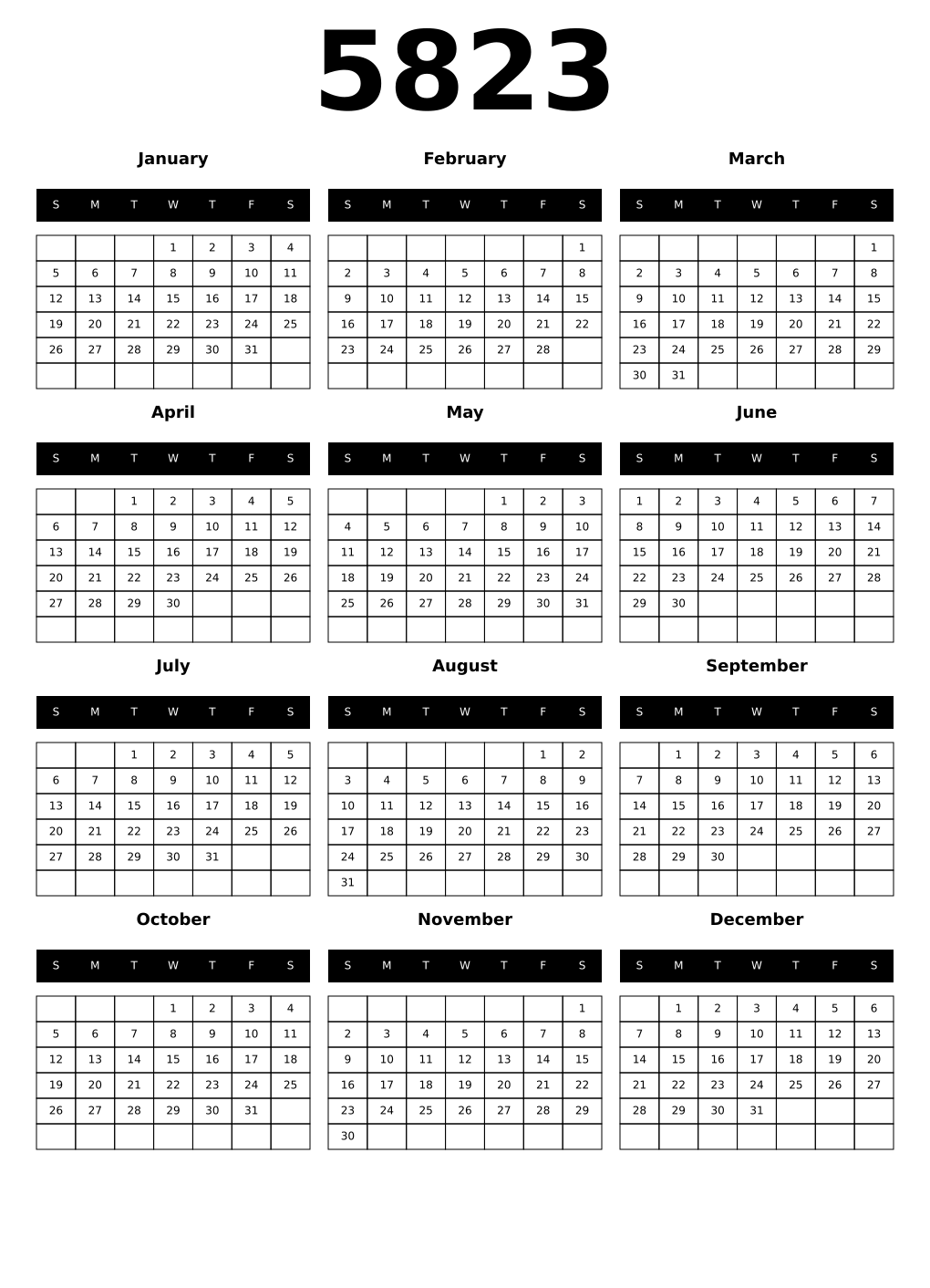 Printable 5823 Calendars