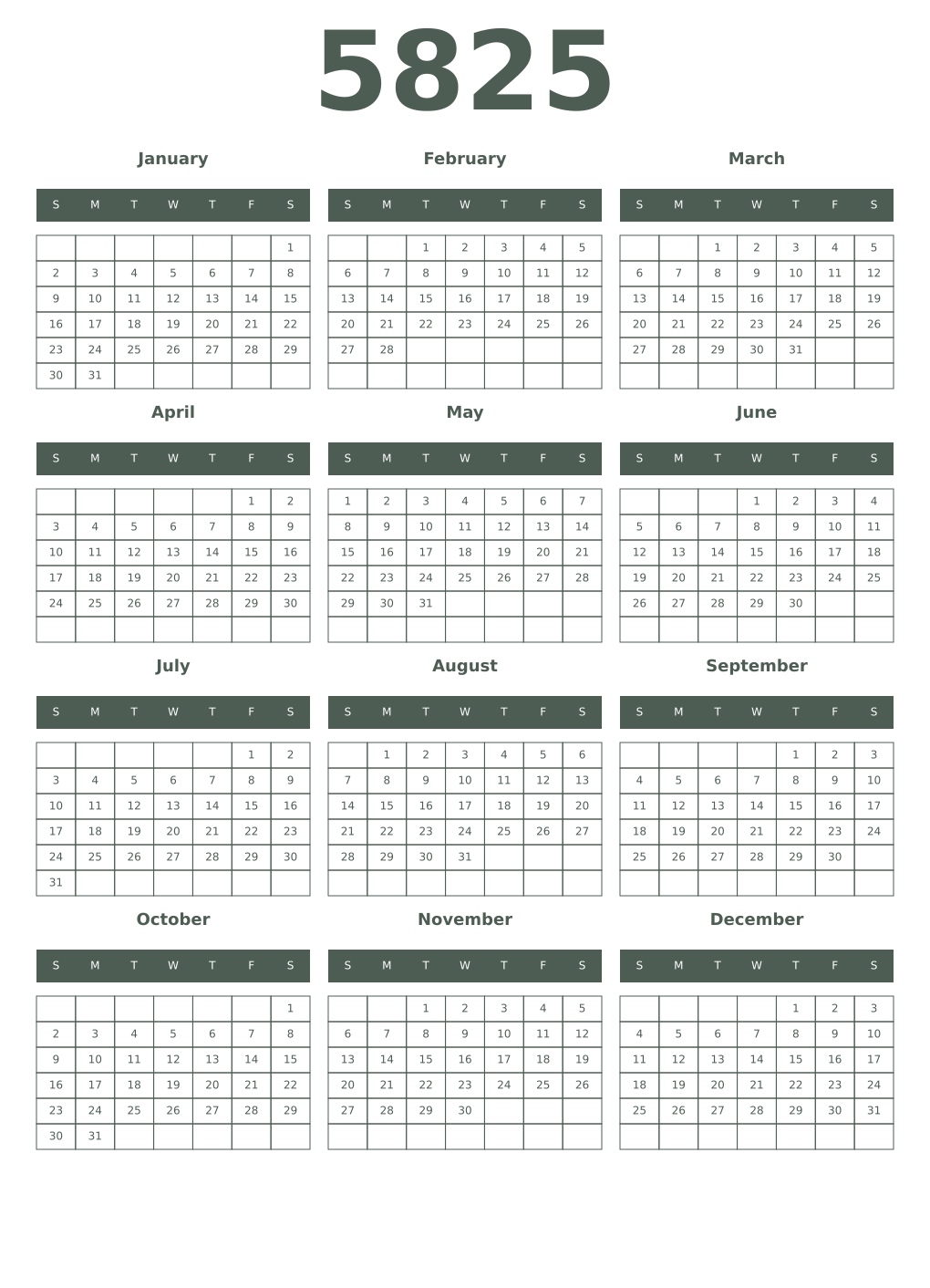 Printable 5825 Year Calendars feldgrau