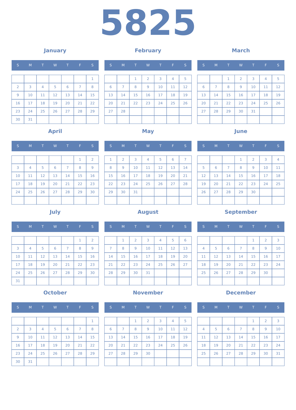 Printable 5825 Year Calendars glaucous