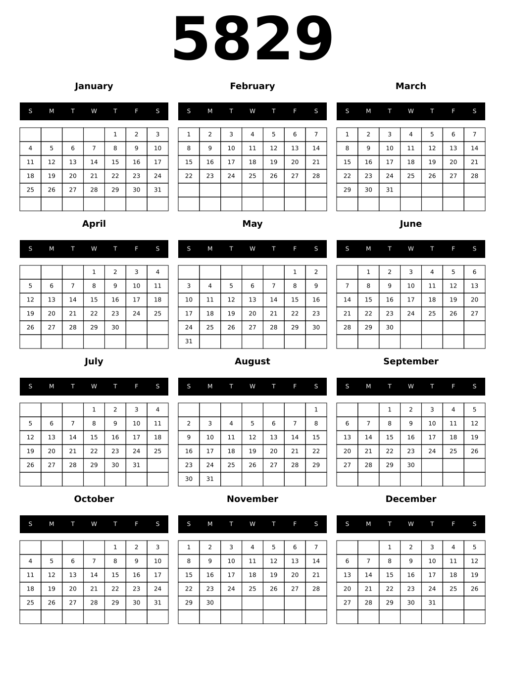 Printable 5829 Calendars