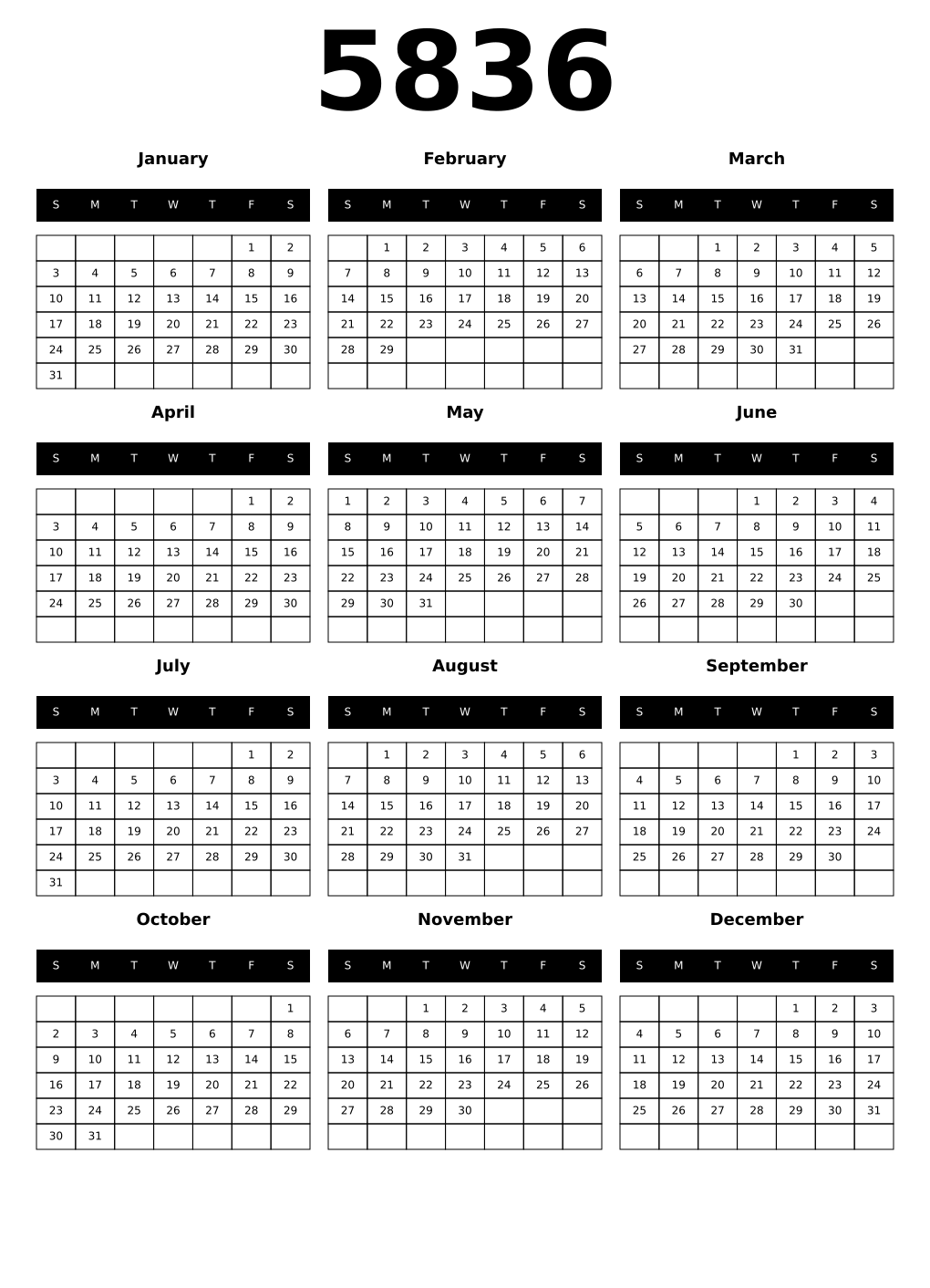 Printable 5836 Calendars