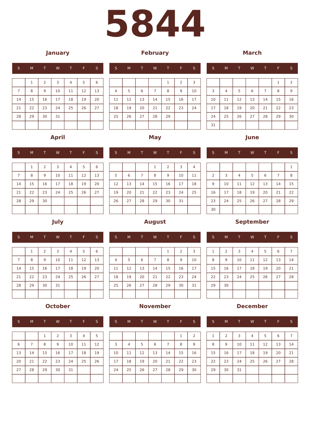 Printable 5844 Year Calendars mortuum