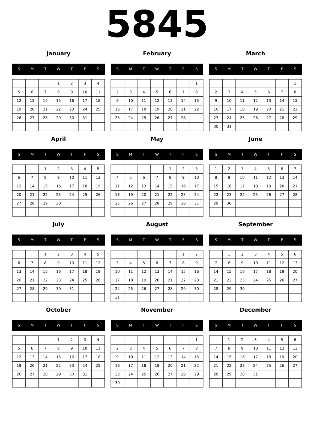 Printable 5845 Calendars