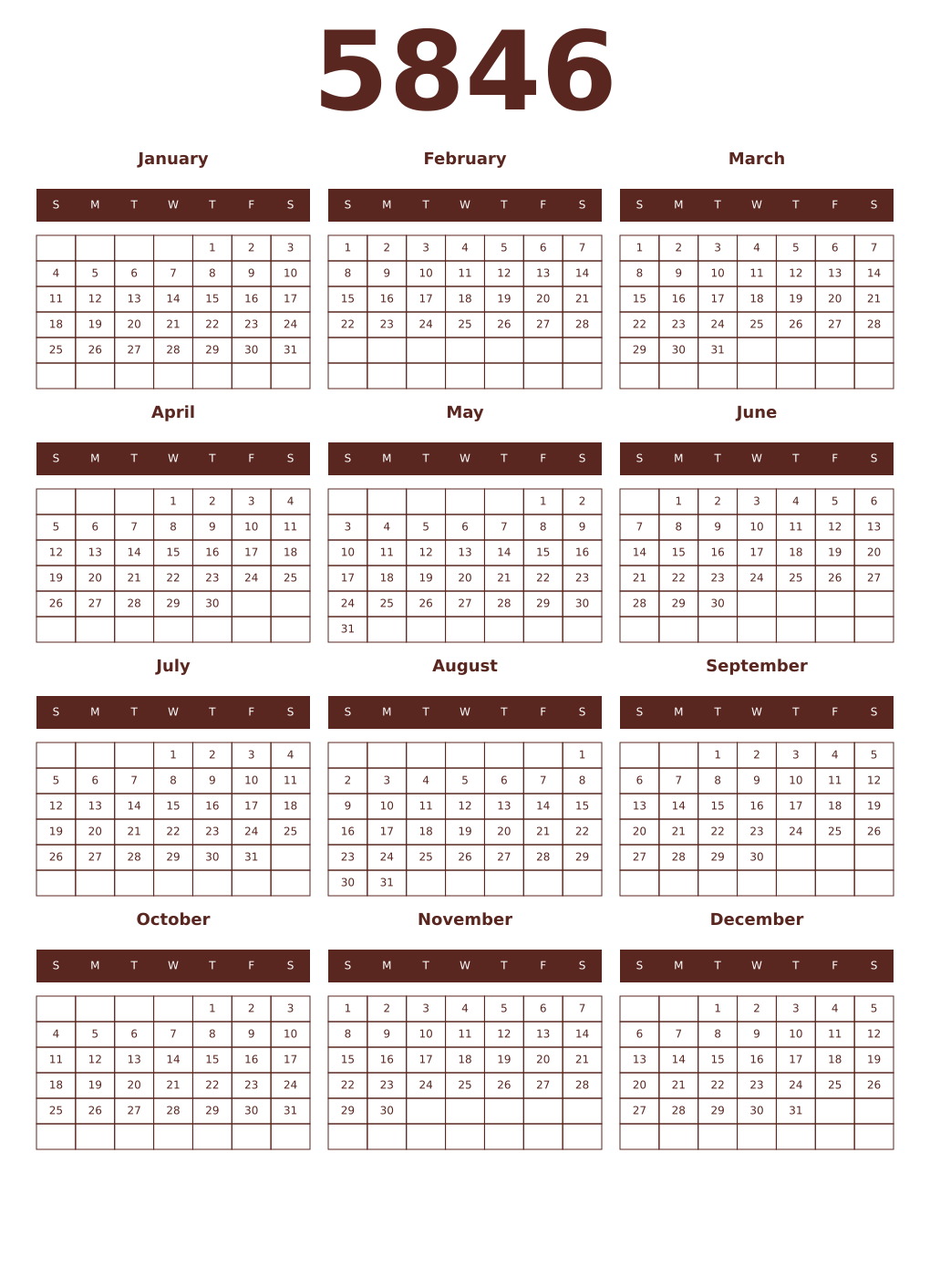 Printable 5846 Year Calendars mortuum