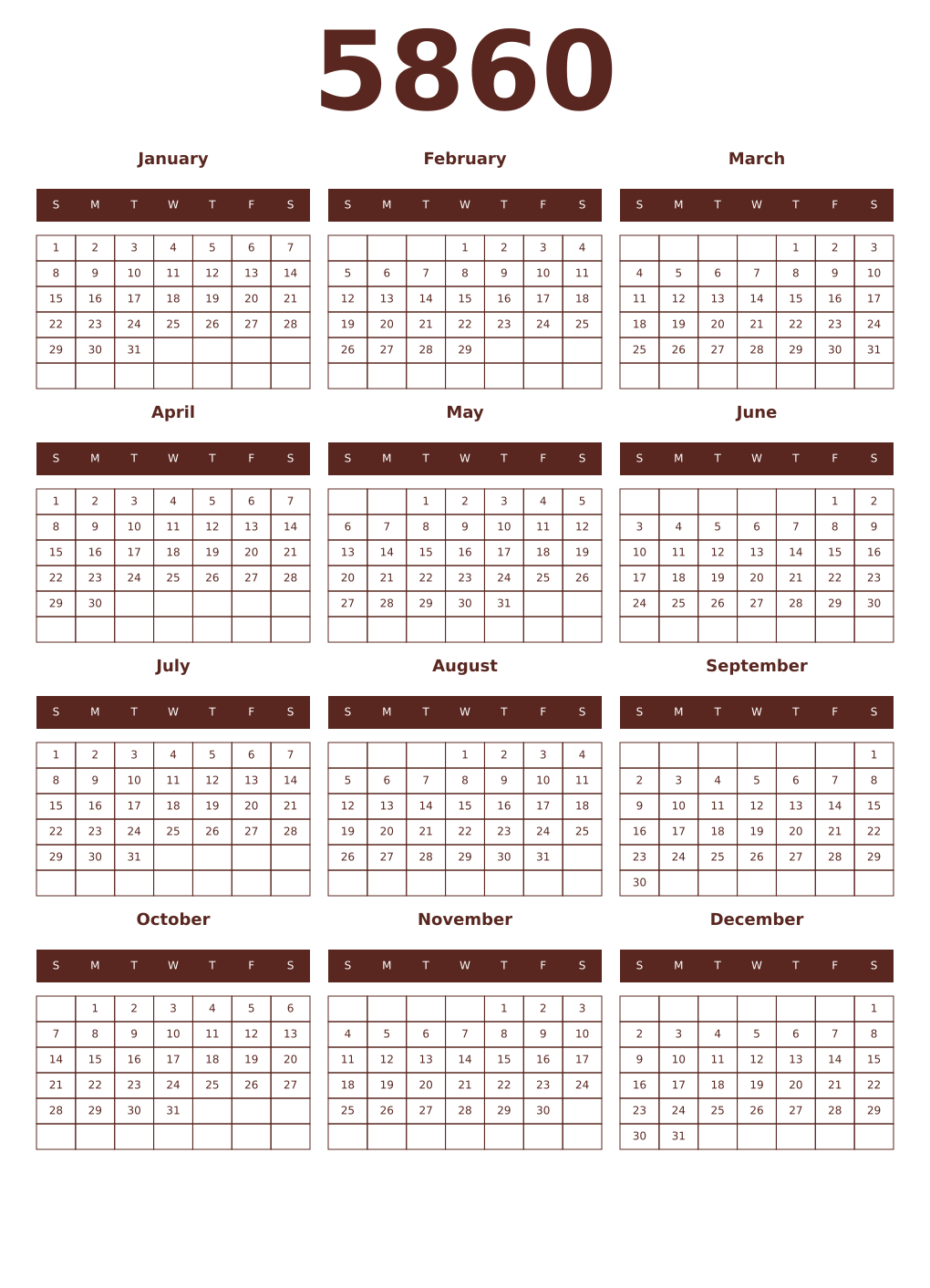 Printable 5860 Year Calendars mortuum