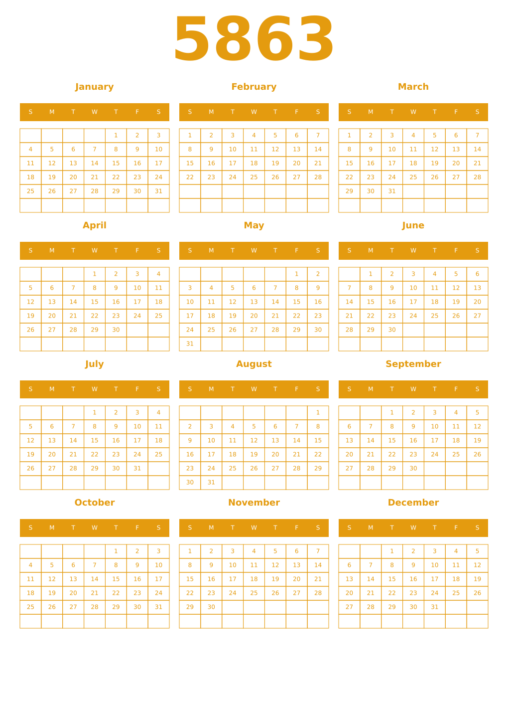 Printable 5863 Year Calendars gamboge