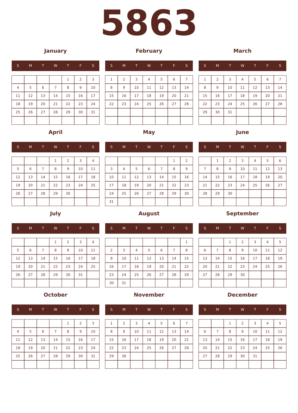 Printable 5863 Year Calendars mortuum