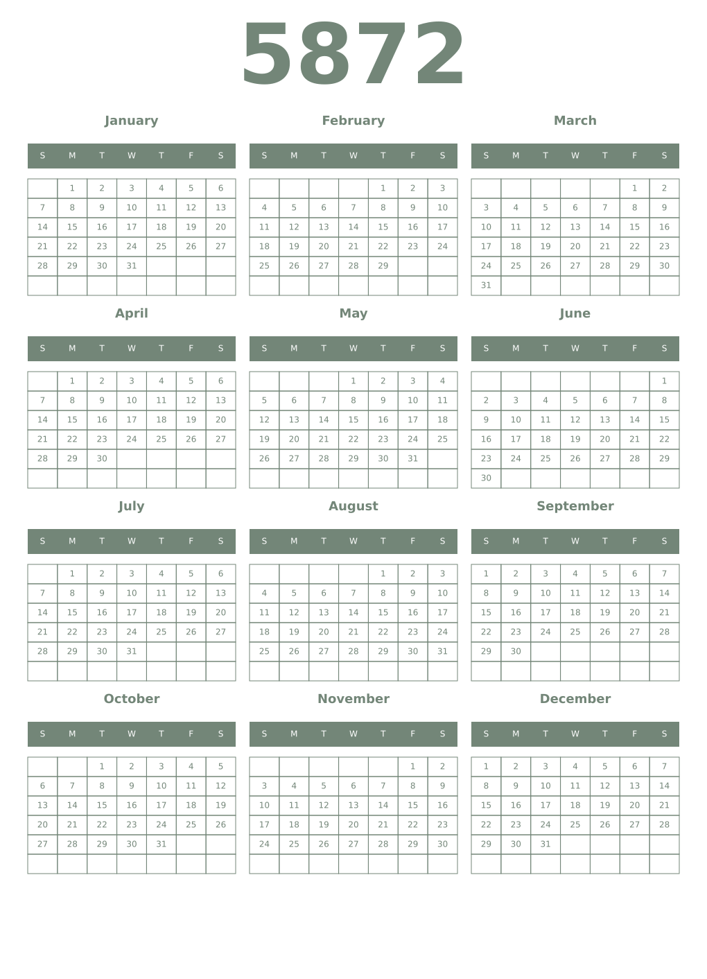 Printable 5872 Year Calendars xanadu