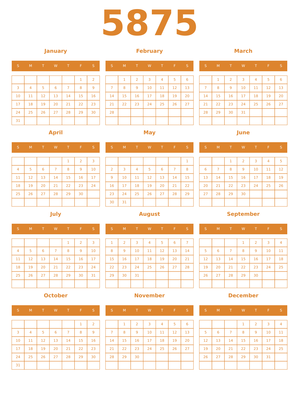 Printable 5875 Year Calendars orange