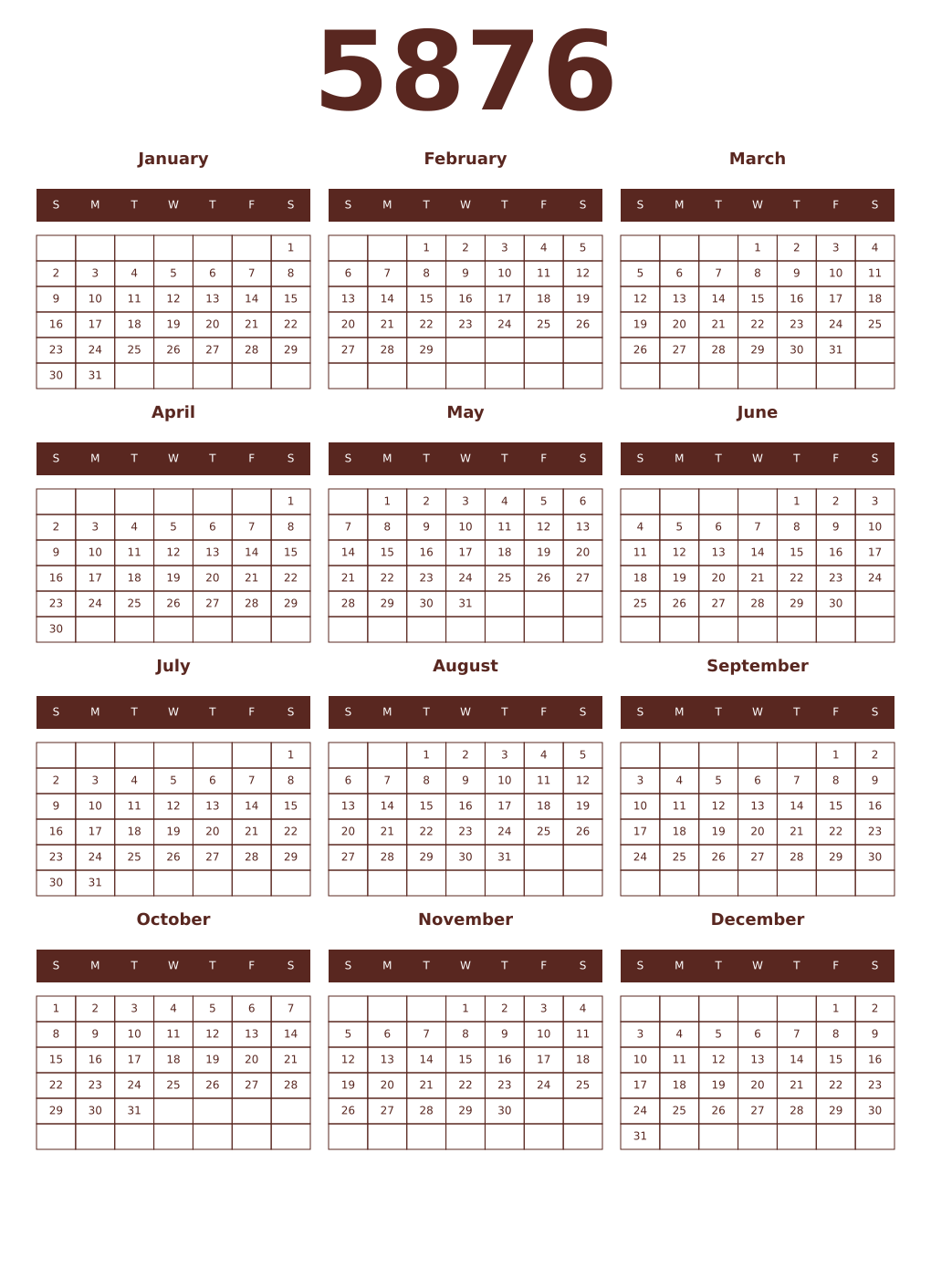 Printable 5876 Year Calendars mortuum
