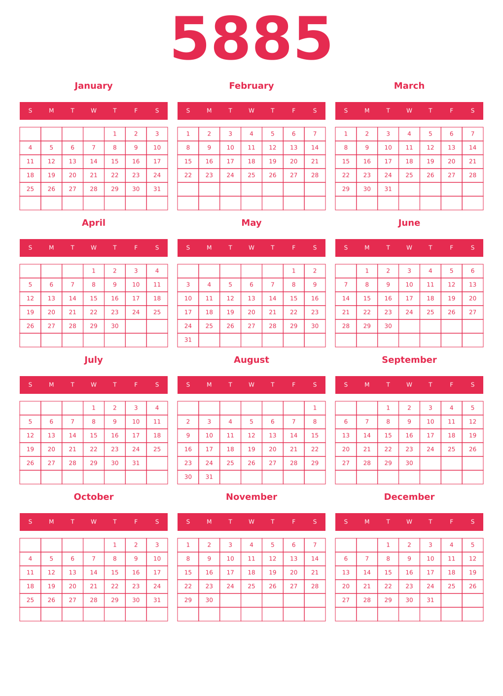 Printable 5885 Year Calendars amaranth