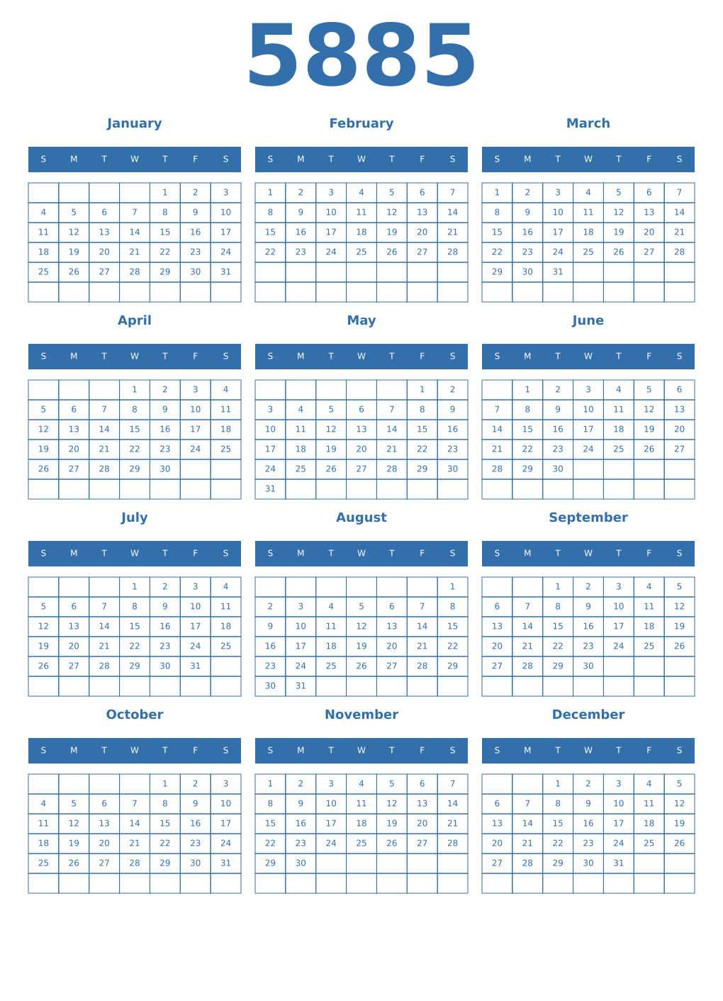 Printable 5885 Year Calendars blue