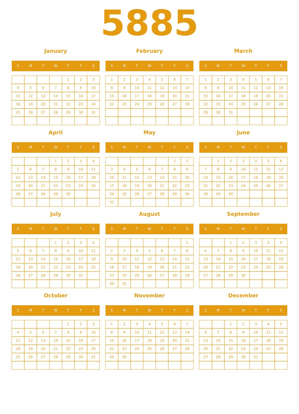 Printable 5885 Year Calendars gamboge